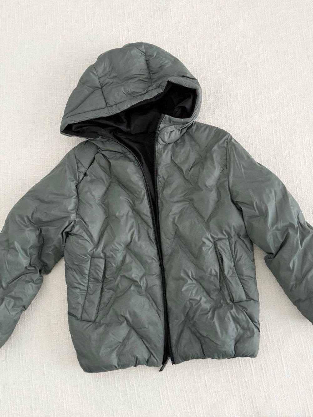 Zara Kids Hooded Quilted Reversible Puffer Jacket - Charcoal Green
